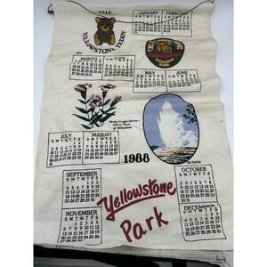 VTG‎ Yellowstone Teddy Bear National Park  Tea Towel 1988 Cotton Linen 15x 26